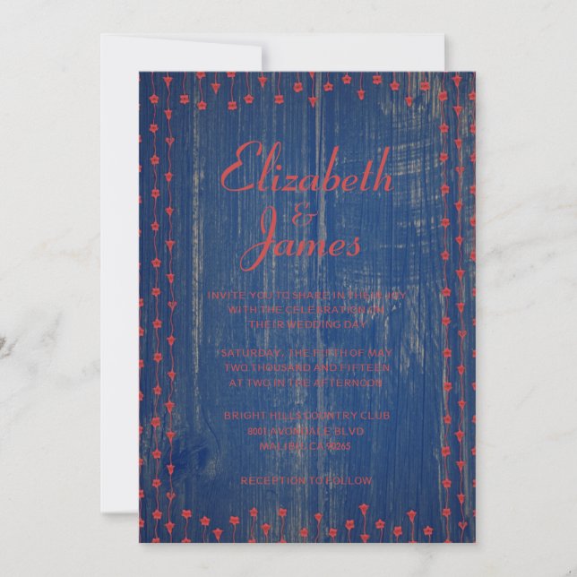 Invitations de mariage en bois de la grange bleue  (Devant)