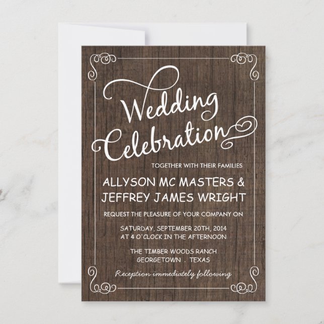 Invitations de mariage en bois de la grange russe (Devant)