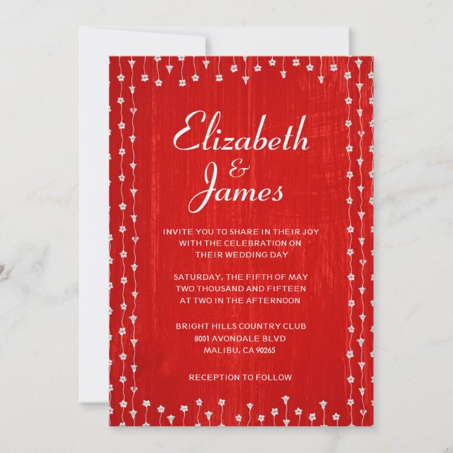 Invitations de mariage en bois de l'auberge rousse (Devant)
