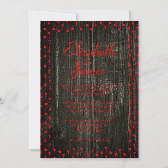 Invitations de mariage en bois de l'étable noir et (Devant)