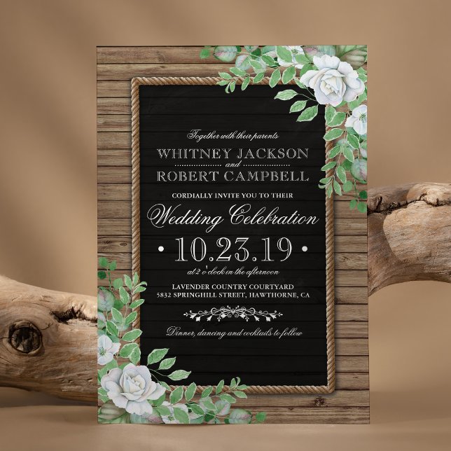 Invitations de mariage en bois rustique et verdure (Créateur téléchargé)