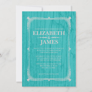 Invitations de mariage en bois rustique Turquoise