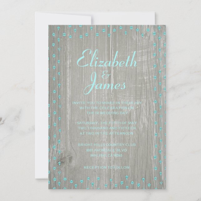 Invitations de mariage en bois rustique Turquoise  (Devant)