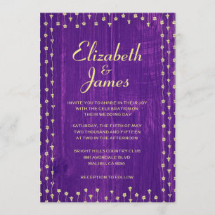 Invitations de mariage en bois rustique violet et