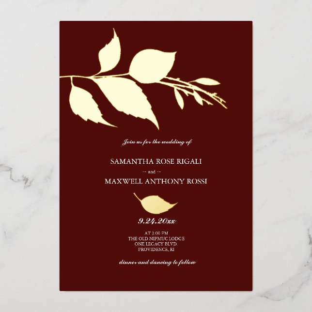 Invitations de mariage en Bourgogne et or (Recto)