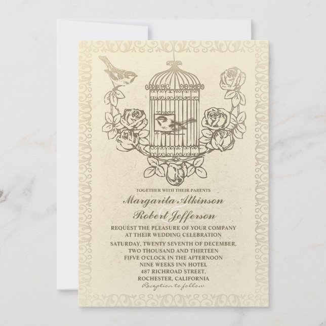 Invitations de mariage en cage pour inséparables v (Devant)