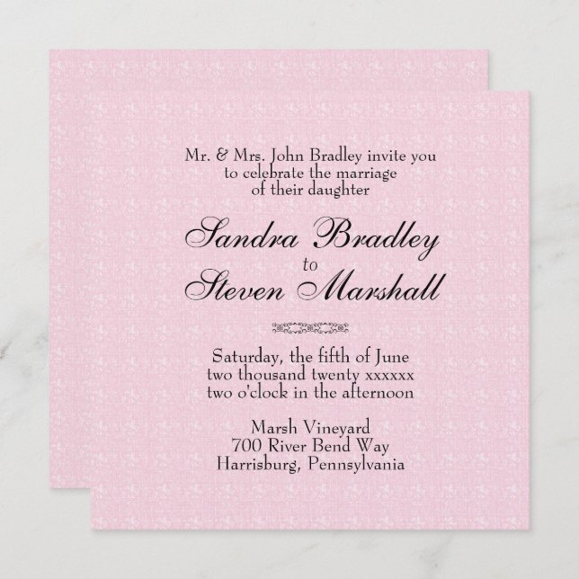 Invitations de mariage en dentelle rose (Devant / Derrière)