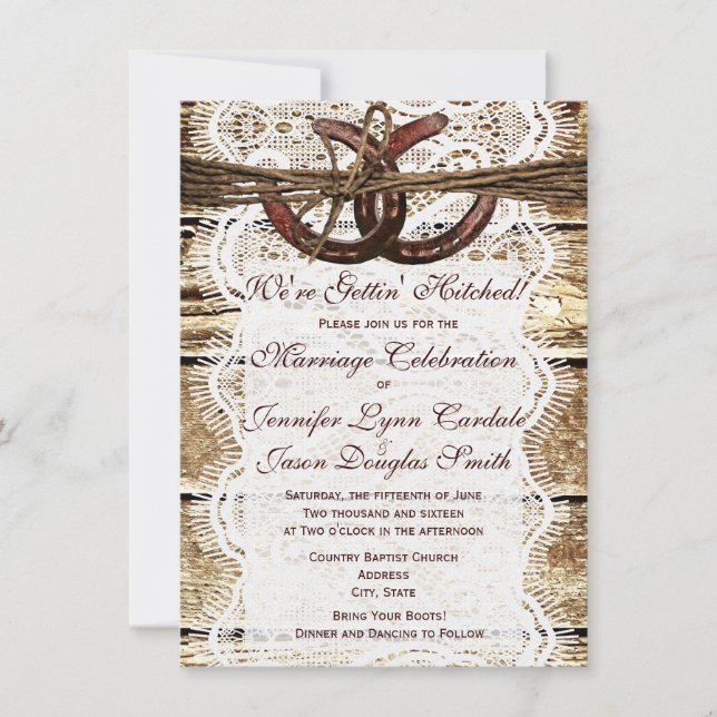 Invitations de mariage en fer à cheval rustique (Devant)