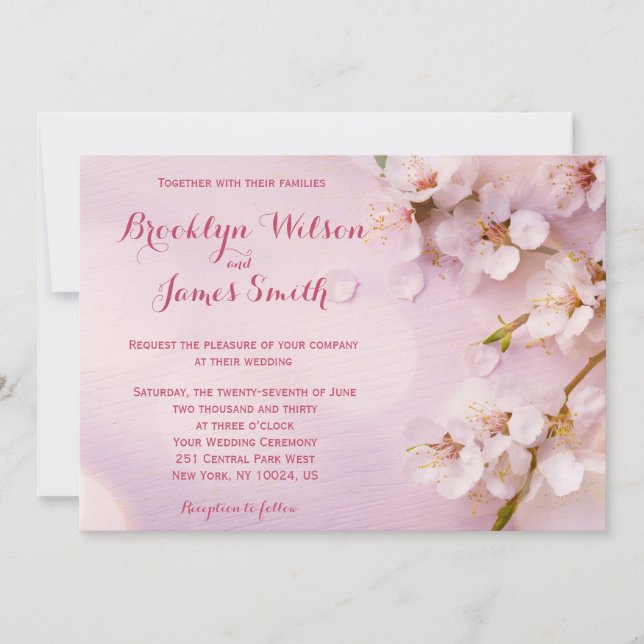 Invitations de mariage en fleurs de cerisier rose (Devant)