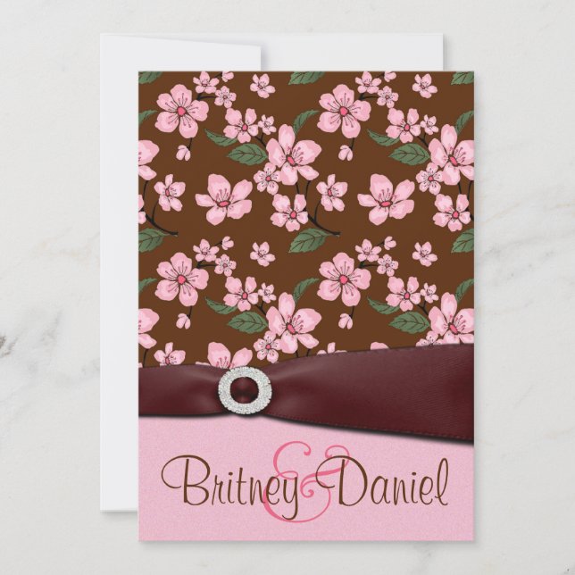 Invitations de mariage en fleurs de cerisier rose (Devant)
