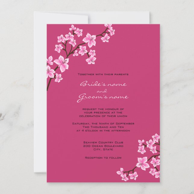 Invitations de mariage en fleurs de cerisiers (Devant)