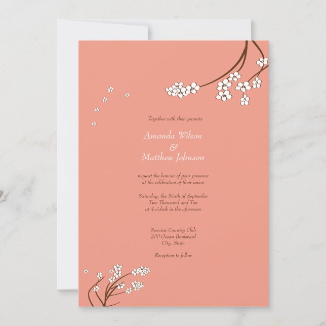 Invitations de mariage en fleurs de cerisiers de c (Devant)