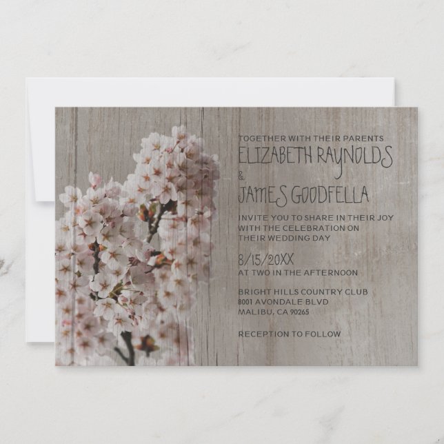 Invitations de mariage en fleurs de cerisiers en R (Devant)