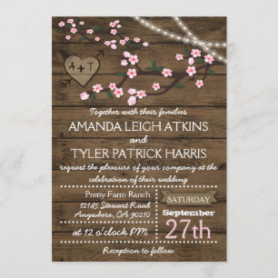 Invitations de mariage en fleurs de cerisiers rose