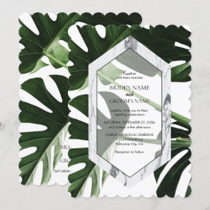 Invitations de mariage en marbre de Monstera tropi