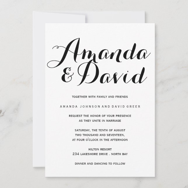 Invitations de mariage en noir et blanc (Devant)