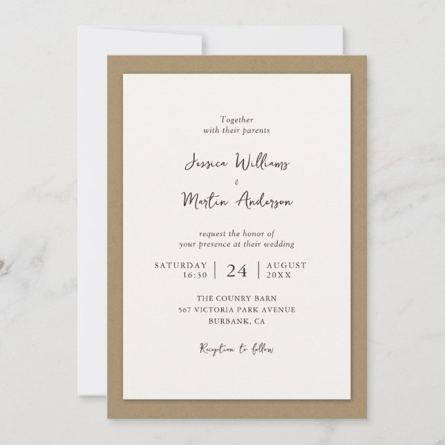 Invitations de mariage en papier Kraft rustique (Devant)