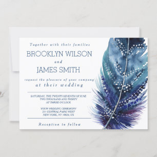 Invitations de mariage en plumes bleues