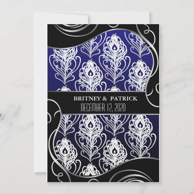 Invitations de mariage en plumes d'argent et de pa (Devant)