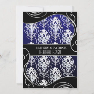Invitations de mariage en plumes d'argent et de pa