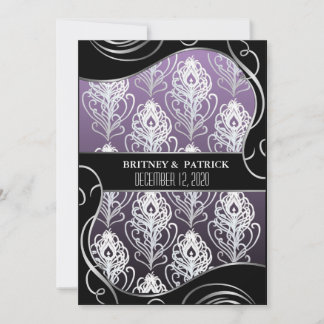 Invitations de mariage en plumes violettes argenté