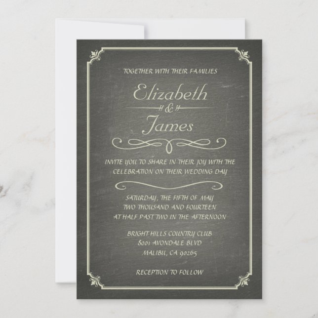 Invitations de mariage en tableau noir Vintage ivo (Devant)