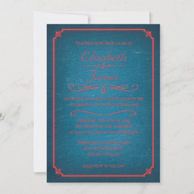 Invitations de mariage en tableau rouge et bleu (Devant)