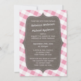 Invitations de mariage en toile En vichy rose et b