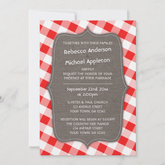 Invitations de mariage en toile En vichy rouge et