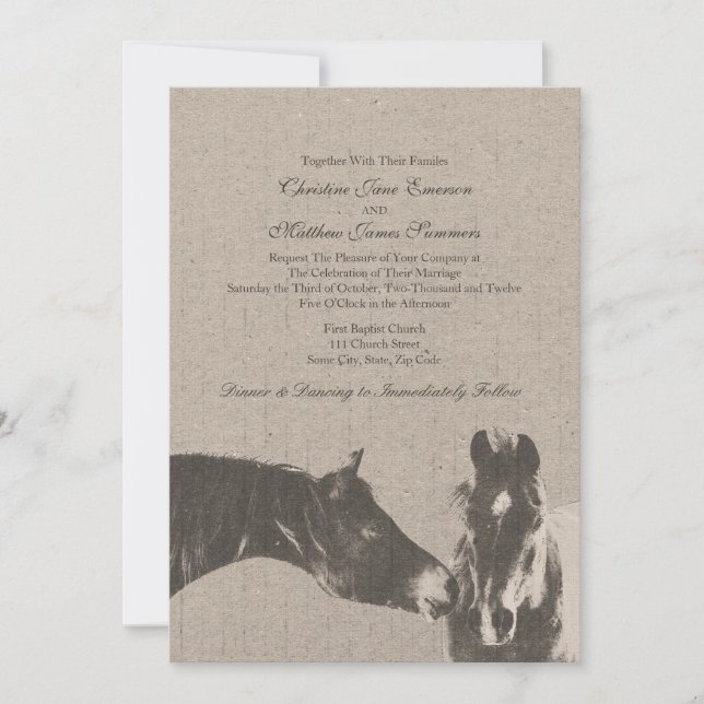 Invitations de mariage équestre Vintages romantiqu (Devant)