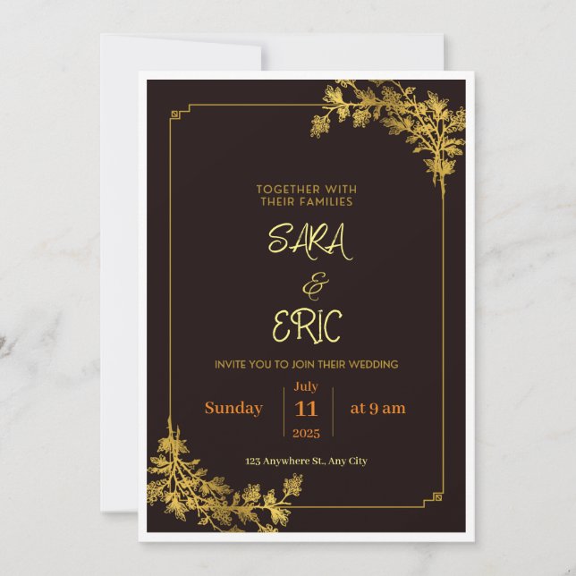 Invitations de mariage esthétique rouge foncé et o (Devant)
