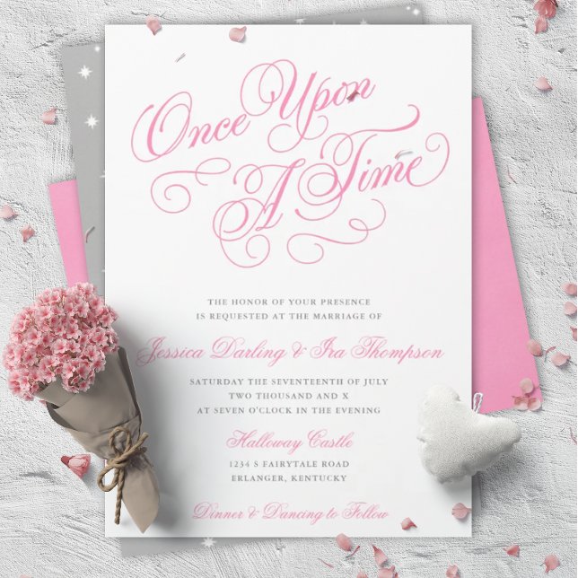Invitations de mariage Fairytale en rose et gris (Créateur téléchargé)