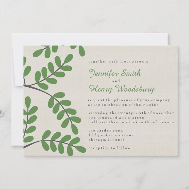 Invitations de mariage Feuilles vertes (Devant)