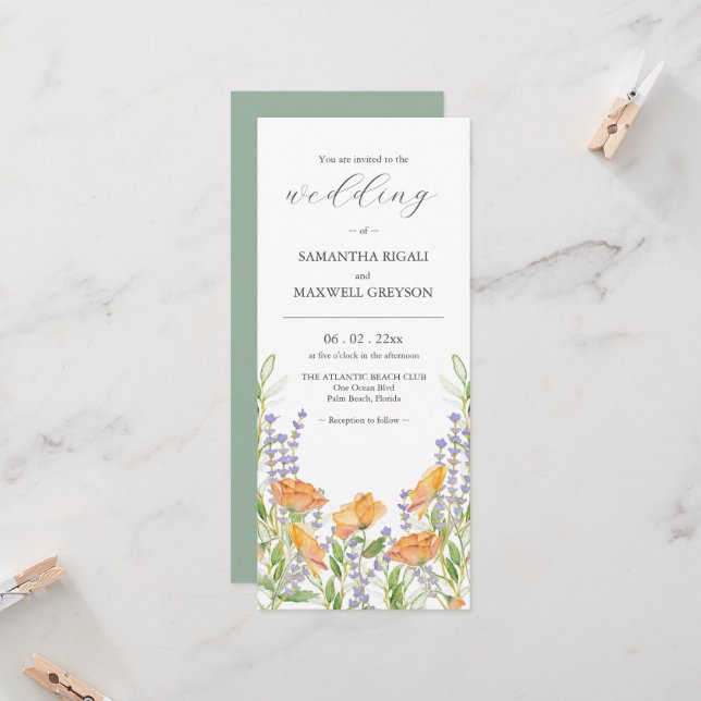Invitations de mariage Fleur sauvage Boho (Devant/Arrière en situation)