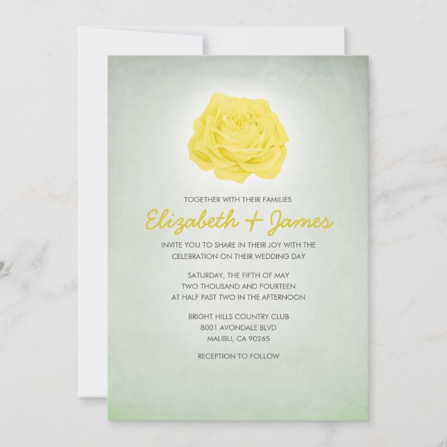 Invitations de mariage floral à la mode jaune et v (Devant)
