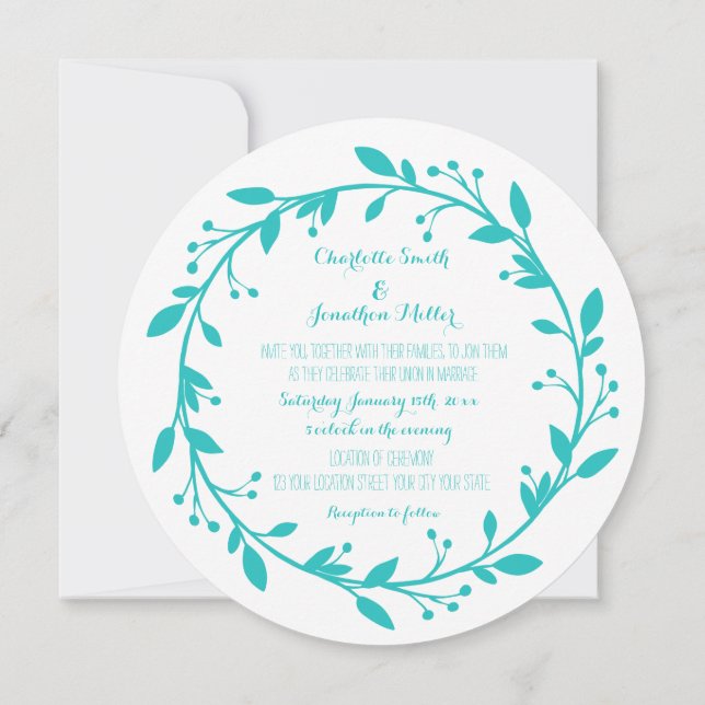 Invitations de mariage Floral bleu Turquoise (Dos)