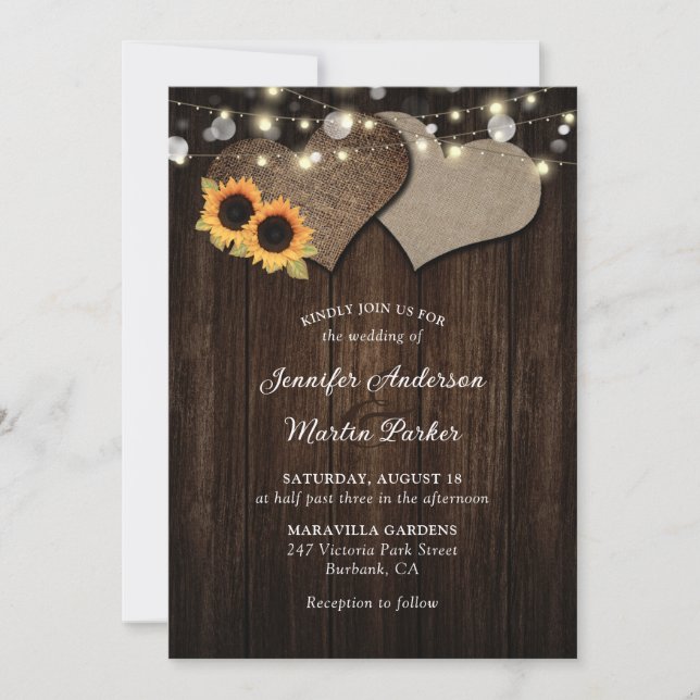 Invitations de mariage floral de tournesol rustiqu (Devant)