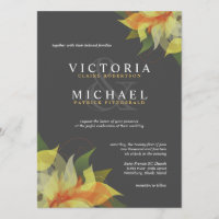 Invitations de mariage floral gris et agrumes jaun