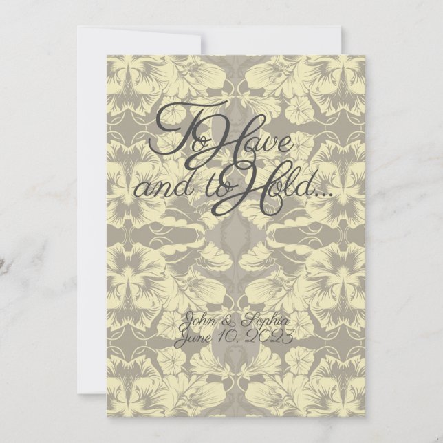 Invitations de mariage floral ivoire et gris (Devant)