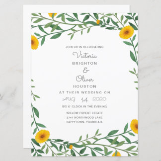 Invitations de mariage floral marigold jaune