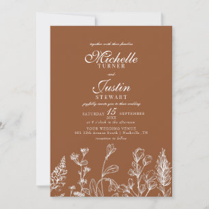 Invitations de mariage floral orange brûlé