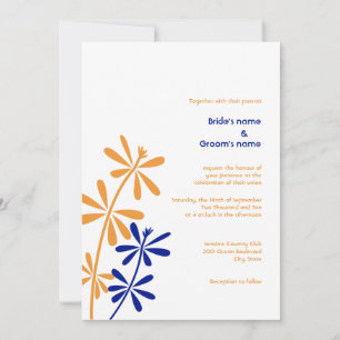 Invitations de mariage floral orange et bleu