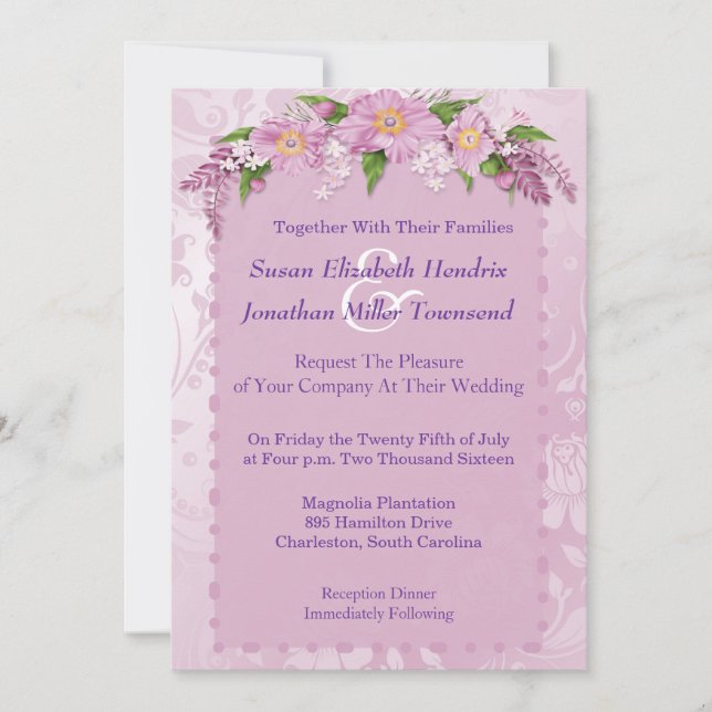Invitations de mariage floral pourpre (Devant)