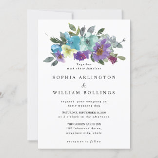 Invitations de mariage floral pourpre et Turquoise