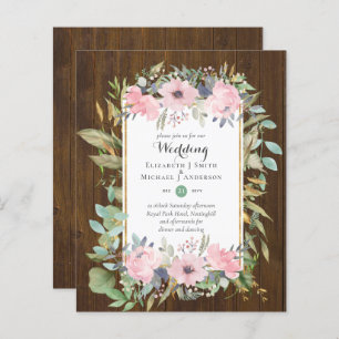 Invitations de mariage floral rose rose BUDGET