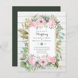 Invitations de mariage floral rose rose BUDGET