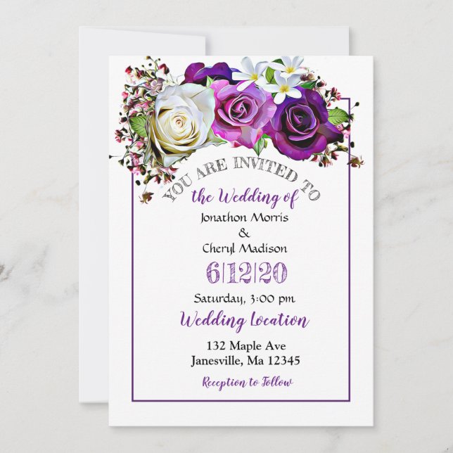 Invitations de mariage floral Rose violet (Devant)