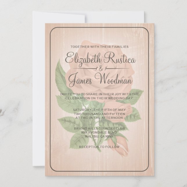 Invitations de mariage floral rustique corallien (Devant)