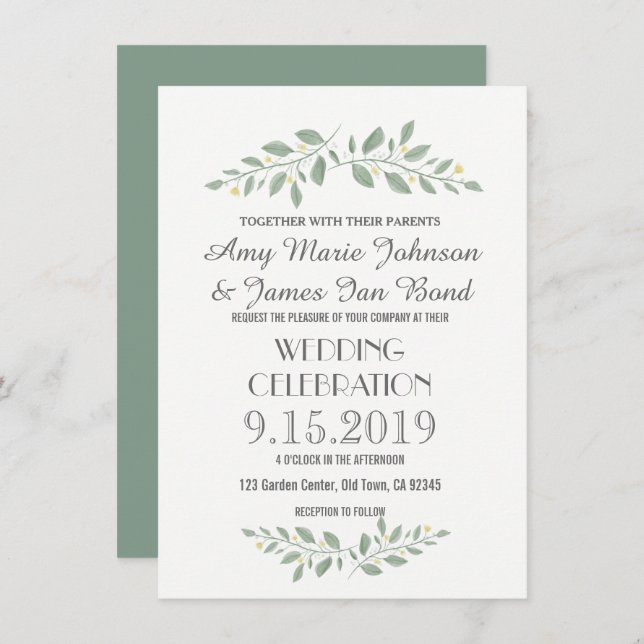 Invitations de mariage floral verdoyant (Devant / Derrière)