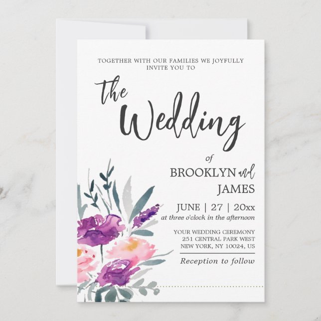 Invitations de mariage Floral Watercolor (Devant)